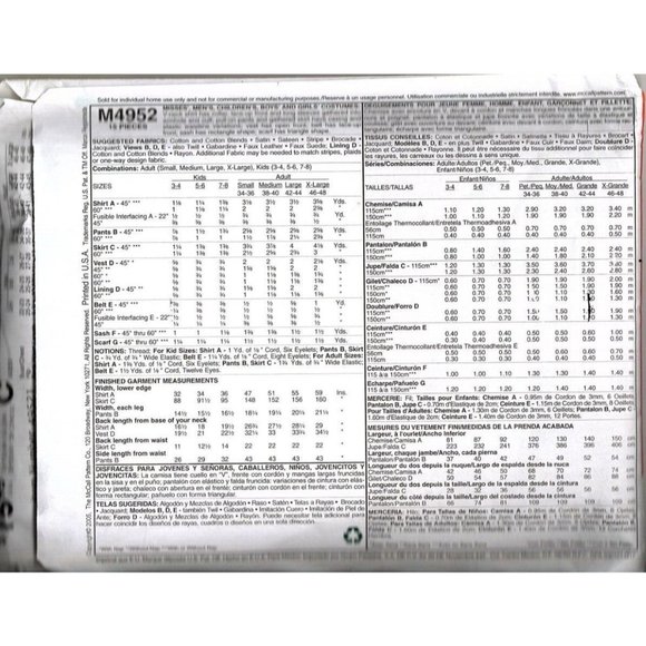 McCalls M4952 Adult Unisex S to XL Pirate Costumes Sewing Patterns - Picture 2 of 2